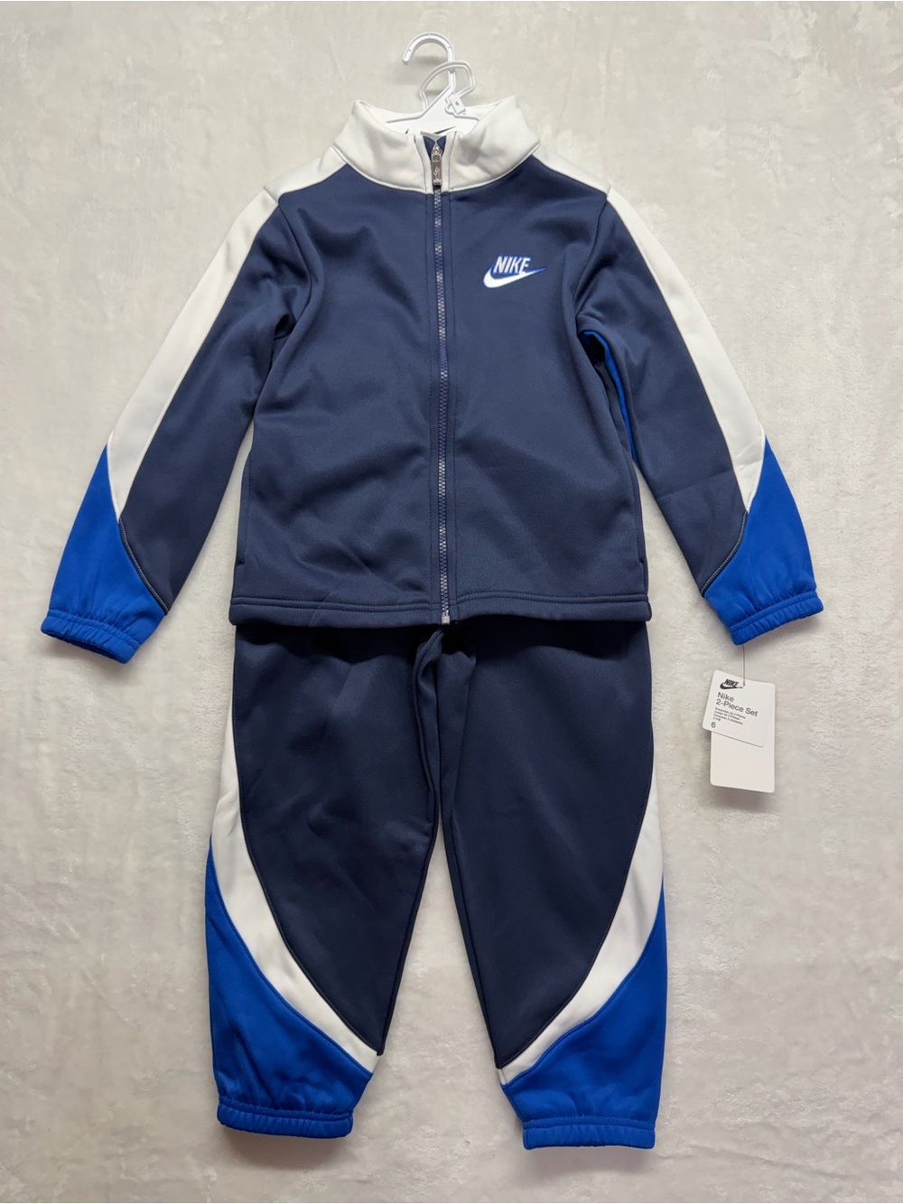 Nike Boys 2 Piece Tracksuit Set Size 6 Blue Jogger Pants Zip Jacket